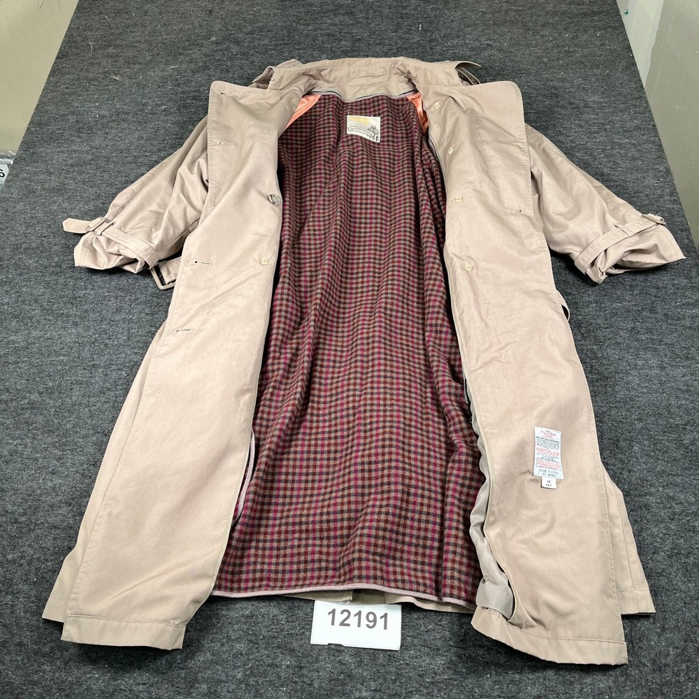 London Towne Vintage Tan Double Breasted Trench Coat Khaki Petite 14 PET
